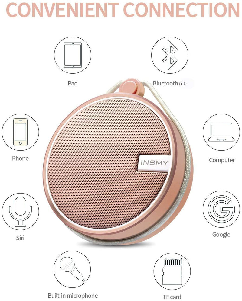 INSMY C12 IPX7 Waterproof Shower Bluetooth Speaker, Portable Small Speaker, Speakers Bluetooth Wireless Loud Clear Sound Support TF Card Suction Cup for Outdoor Kayak Canoe Beach Gift (Cashmere Pink) Cashmere Pink
