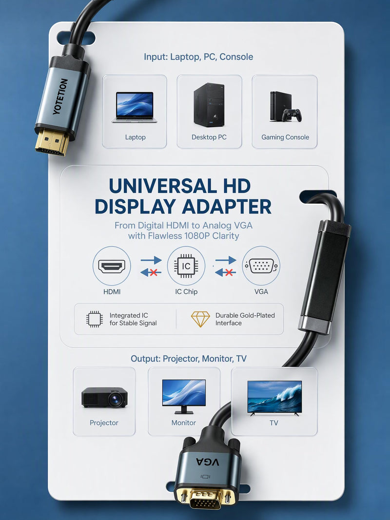 HDMI to VGA 75Ft Cable with IC, Gold-Plated HDMI to VGA Compatible for Computer, Desktop, Laptop, PC, Monitor, Projector,HDTV, Raspberry Pi, Roku, Xbox and More, Green-Gray Aluminum Shell