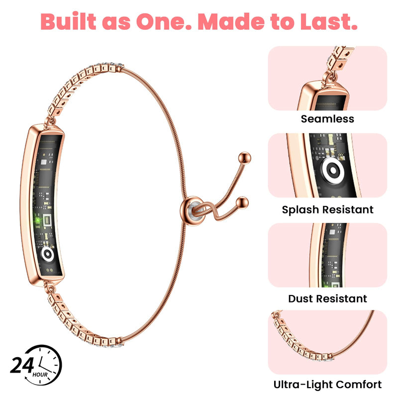 Smart Bracelet for Women | Screenless Jewelry Fitness Tracker with Sleep, Heart Rate, Stress & Steps Tracking, 7-Day Battery, Waterproof, Red Pure Red