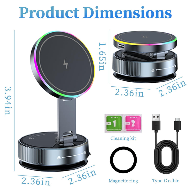 Car Phone Mount Charger, 15W Fast Charging Magnetic Suction Phone Holder