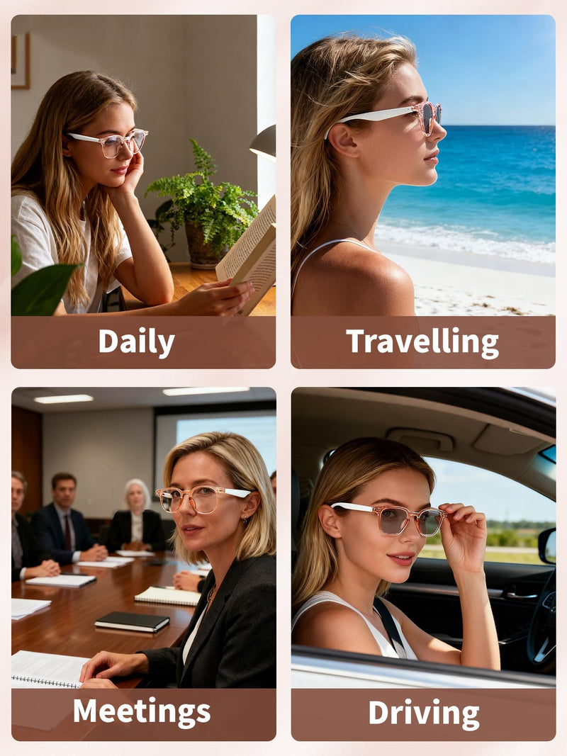 AI Translation Smart Glasses For Women, Color-Changing Lenses | Blue Light Blocking, Touch Control & Voice Assistant For Business, Travel & Meetings Gt52