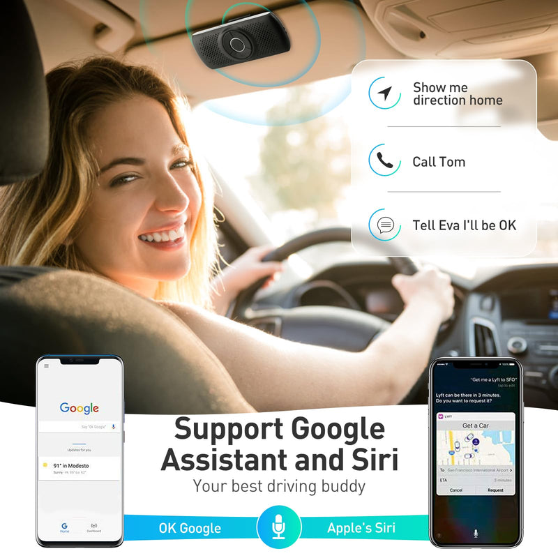 AGPTEK Car Speaker with Bluetooth 5.3, Hands Free Phone Kit for Calls, GPS | for Music with TF Card Slot, Instant Connect, Siri Google Assistant Support Wireless Car Visor Clip Speakerphone (Black) Black