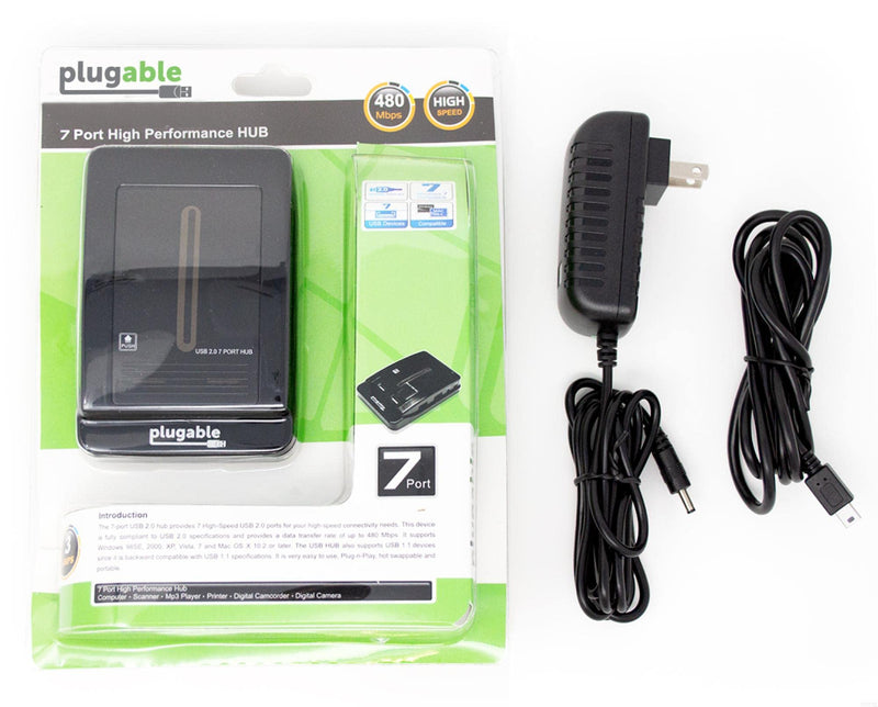 Plugable USB 2.0 7-Port High Speed Hub with 15W Power Adapter