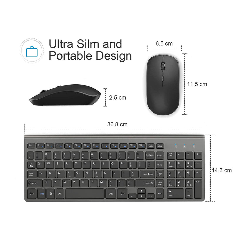 Wireless Keyboard and Mouse,J JOYACCESS 2.4G Ergonomic and Slim Wireless Keyboard Mouse Combo Designed for Computer,Windows, PC, Laptop,Tablet - Black Grey