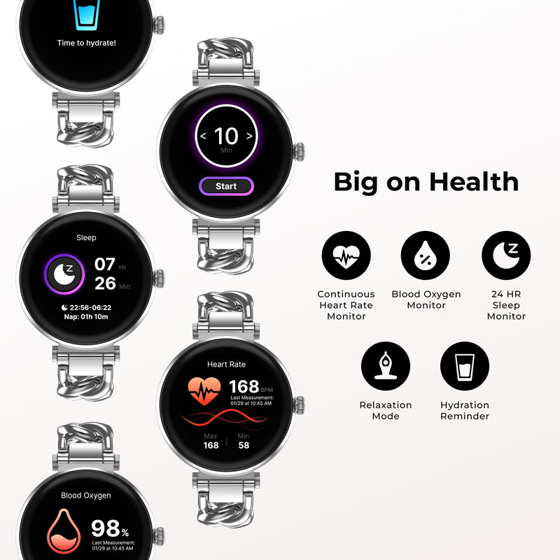 iTouch Bloom Smart Watch for Women, 1.32” AMOLED Display Fitness Tracker with Bluetooth Calling, Heart Rate & Sleep Tracking, 60+ Sports Modes, IP68 Waterproof Smartwatch for Android & iPhone Silver/Silver