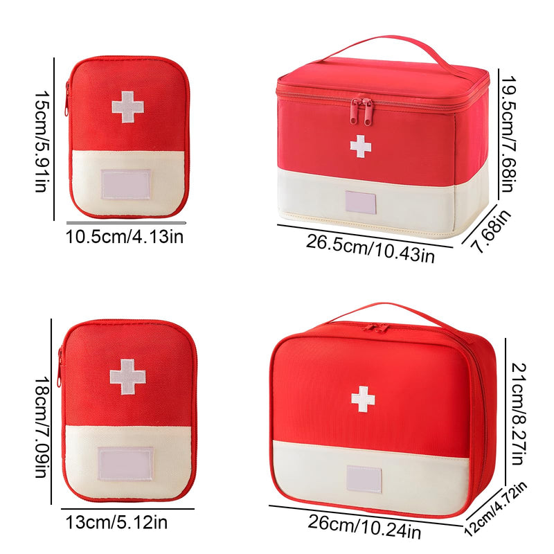 CHENKEE Pack of 4 Portable Medicine Bag, Large Capacity Medical Emergency Bag, Travel Pharmacy Bag, Waterproof, Medication Bag for Home Office Travel (Red), red