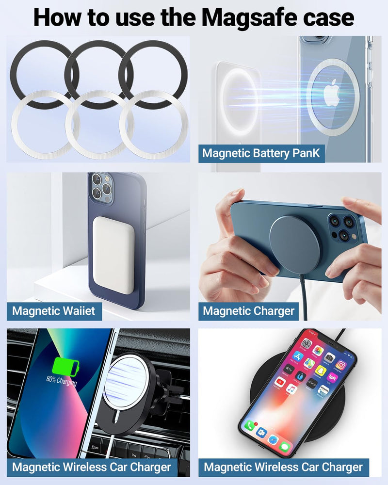 Magnetic Wireless Charging Magsafe Ring-6 PCS,Ultra-Thin(0.4mm) Magsafe Sticker, Compatible with iPhone 15/14/13/12 Series,Samsung Galaxy,Google Pixel Series,Magsafe Accessories-3Black&3Silver Black&silver 6pcs