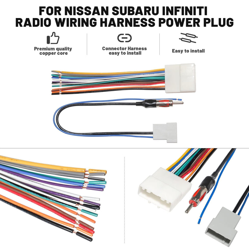 Radio Wiring Harness Connector Replacement for Nissan 2007-2019/Infiniti 2008-2013/Subaru 2008-2013 w/Antenna Adapter Plug Mount Aftermarket CD Player Stereo Receiver Wire Adaptor