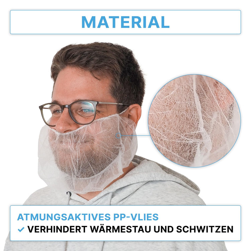 ARNOMED PP Beard Net, Disposable Beard Bandage, White, Beard Hood with Elastic Band, Beard Net 52 cm, Beard Protection 10 g/m², Beard Protection Mask, Food-Grade Beard Protection, Beard Protection, 100