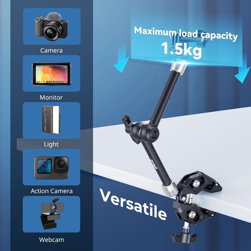 SMALLRIG Magic Arm Clamp Kit, Camera Mount Articulating Friction Arm w Super Clamp, w 1/4"-20 Screw and Thread hole, for Camera, Light, Monitor, Webcam or Action Camera ≤1.5kg, for Table, Tube 4454