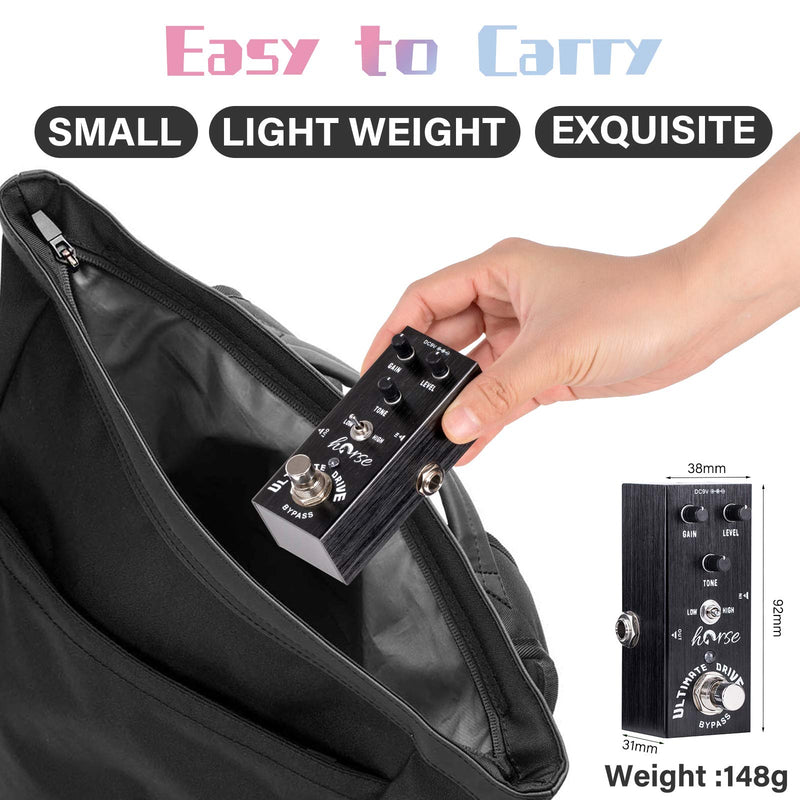 Guitar Pedal, Horse Electric Ultimate Overdrive Guitar Effects Pedals Mini Single Type DC 9V True Bypass (Black)