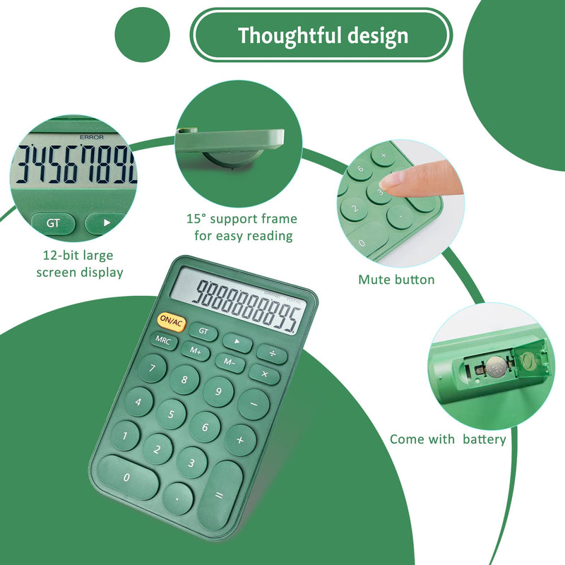 Standard Calculator 12 Digit,Desktop Large Display and Buttons,Calculator with Large LCD Display for Office,School, Home & Business Use,Automatic Sleep,with Battery (Green) 5.5in Green