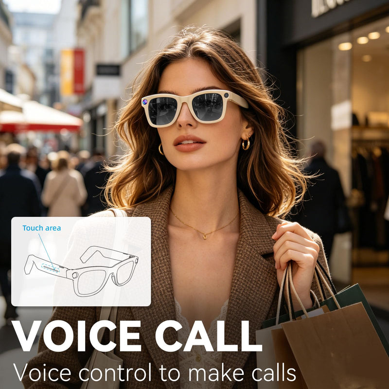 AI Smart Glasses with Camera, 1080P HD Anti-Shake Recording Glasses | ChatGPT Voice Assistant, UV Protection, Real-Time Translation,Open Ear Earbuds for Travel/Meetings/Vlog White
