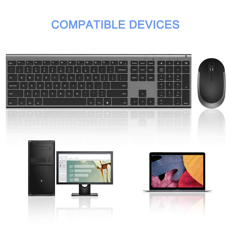 Wireless Keyboard and Mouse, Vssoplor 2.4GHz Rechargeable Compact Quiet Full-Size Keyboard and Mouse Combo with Nano USB Receiver for Windows, Laptop, PC, Notebook-Dark Gray Dark Gray