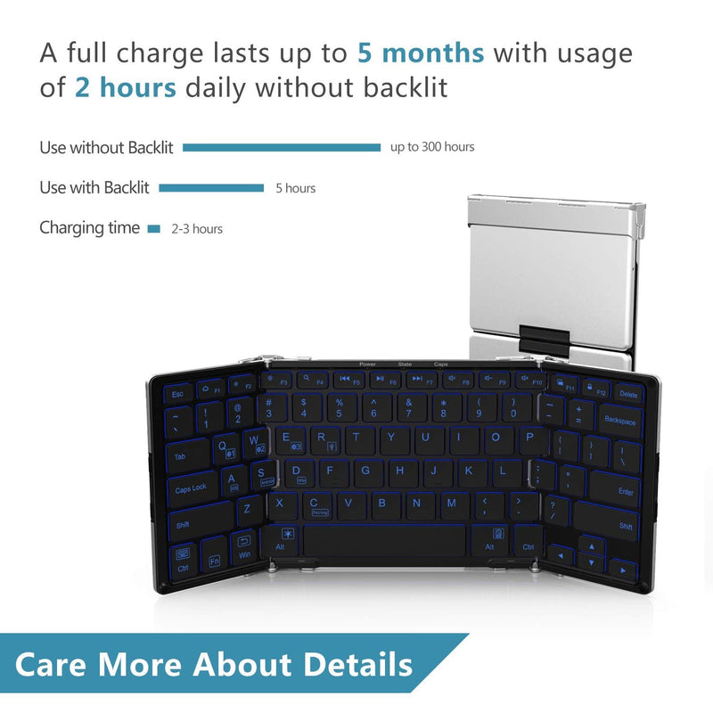 iClever BK05 Bluetooth Keyboard with 3-Color Backlight, Bluetooth 5.1 Multi-Device Foldable Keyboard with Aluminum Alloy Base for iOS Windows Android Tablets, Smartphones, Laptops, PC and More