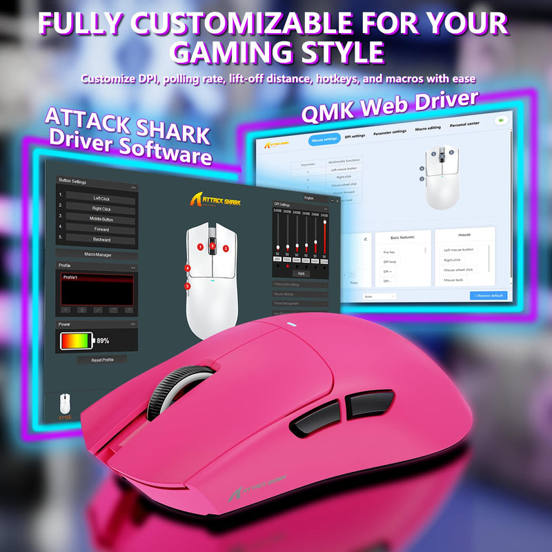 [AUSTRALIA] - MAMBASNAKE Attack Shark X11SE Lightweight Wireless Gaming Mouse, Tri-Mode 2.4G/USB-C Wired/BT, 22K DPI, PAW3311 Optical Sensor, 59g, 5 Programmable Buttons, 300mAh Battery for PC/Mac((Berry-Griptape) Berry Red-Griptape 