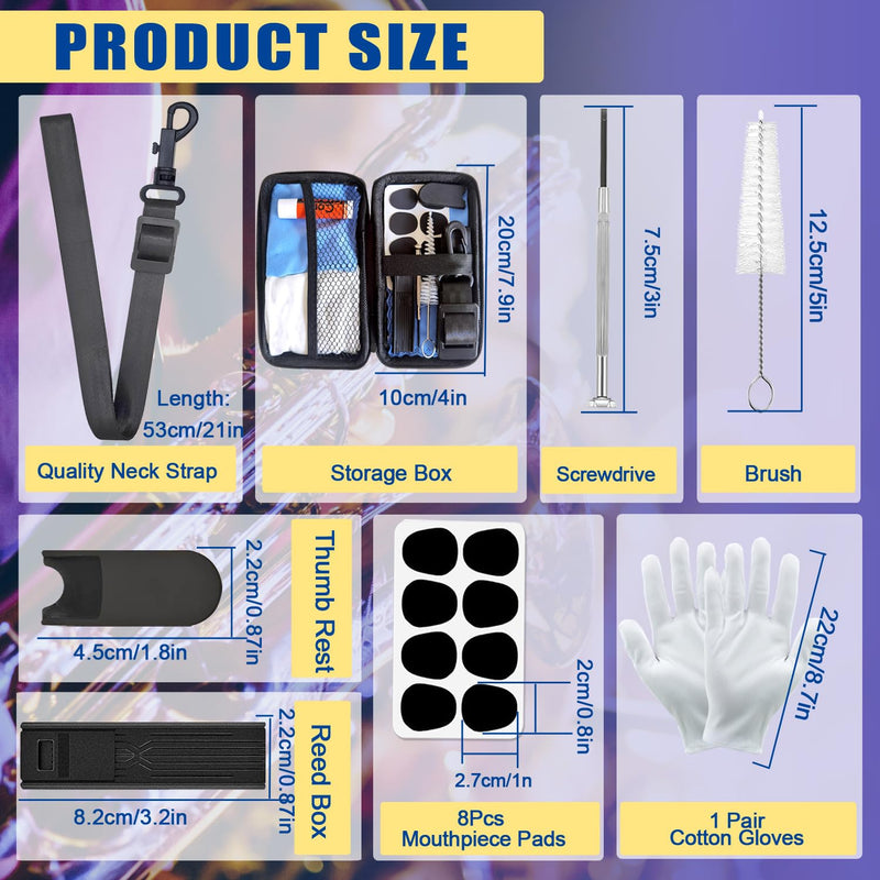 Saxophone Sax Cleaning kit with Case，Cork Grease,Swab,Cleaning Cloth and More Workable for Wind & Woodwind Struments Clarinet Flute Cleaner Maintenance Kit
