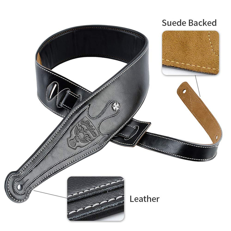 [AUSTRALIA] - Leather Guitar Strap, 3.15" Genuine Leather Guitar Strap with Suede & Leather Lined for Bass, Electric Guitar and Acoustic Guitar (Black) Black 