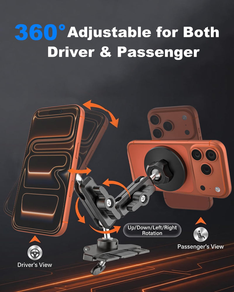 Magnetic CD Phone Holder for Car with 360° Metal Arm/Strong Magnets | for Magsafe CD Slot Phone Mount | Anti Shake Magnet CD Player Phone Mount for iPhone 17 Pro Max 16 15 14 13 Galaxy S26 S25