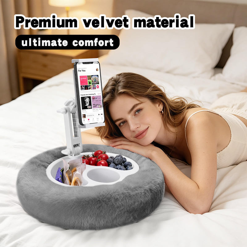 Tablet Pillow Stand, 360° Rotating Kindle Holder for Bed and Sofa Use | Hands-Free iPad Holder with Integrated 3-Compartment Tray, Phone Holder Featuring Washable Plush Cover, Fits 4.7-13" Devices