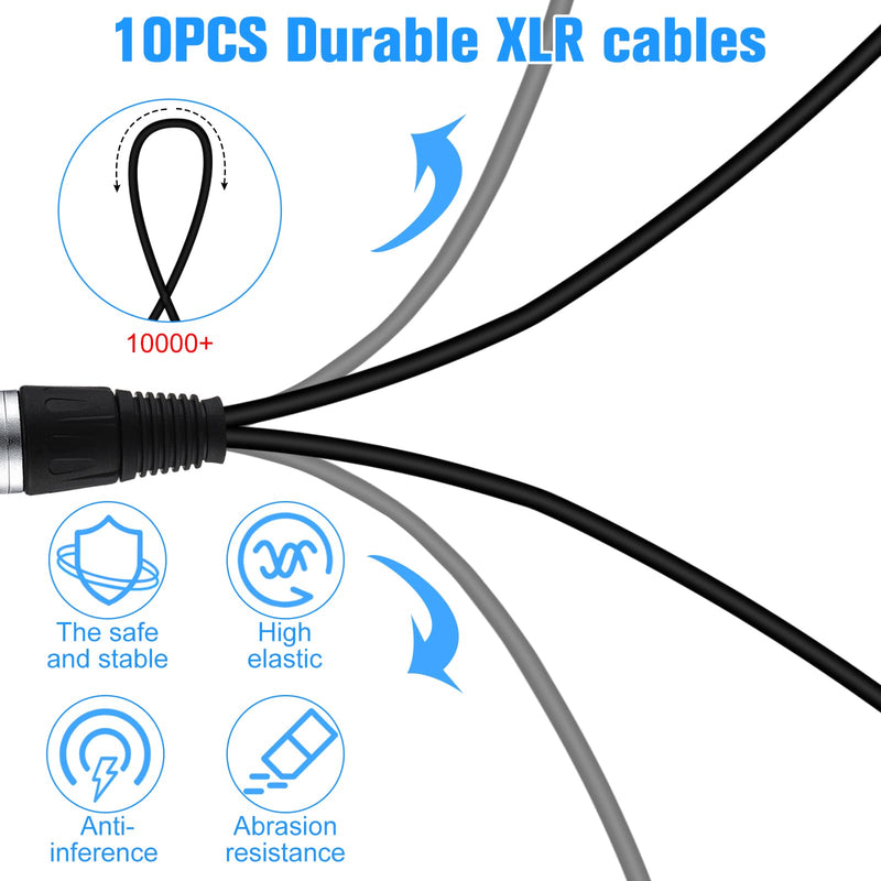 [AUSTRALIA] - Kigeli XLR Y Splitter Cable 1 Female to 2 Male Patch Cable Balanced Microphone Cord Audio Adaptor for Speaker Stereo Mic to L and R Audio Track, 1 Foot(10 Pcs) 10 