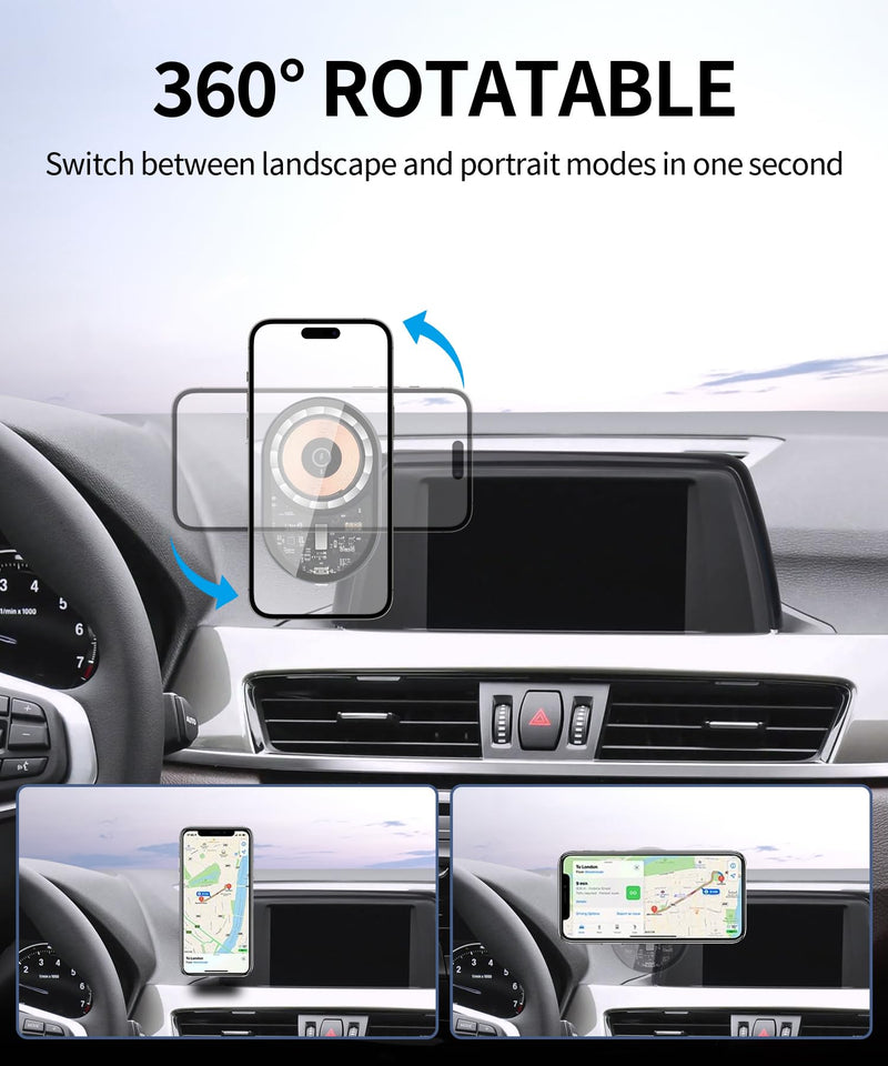 15W Wireless Charger Car Phone Holder for BMW X1 2016-2019, X2 2018-2019 | 6.5" Screen Magsafe Accessories Fast Charging Magnetic Cell Phone Holder Clip Compatible with iPhone Android, 3D Fit Bracket