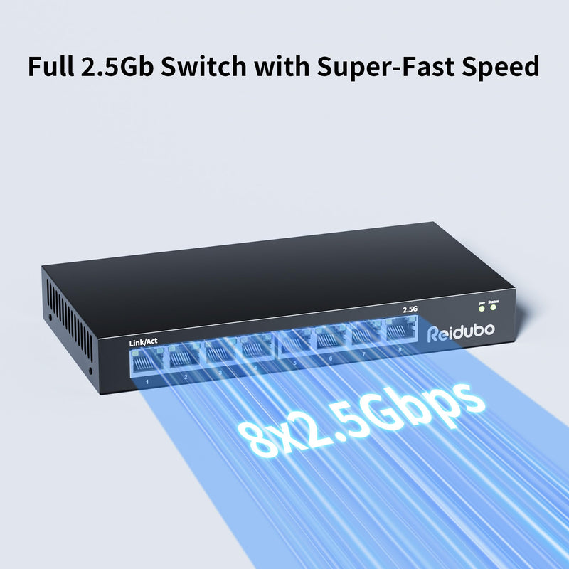 2.5gb Switch, 8 Port Ethernet Switch Unmanaged, 60Gbps Switching Capacity, Ideal for 2.5Gbps NAS/PC, 4K Video, Game Console, AP, Desktop Wall Mount, Fanless Design, Plug and Play Black3
