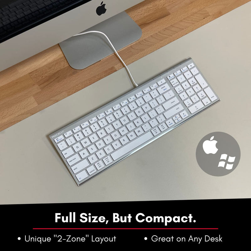 Keyboard for Mac and Windows, Macally Apple Wired Keyboard Compatible - Slim, Space-Saving Design USB Keyboard with Numeric Keypad - Budget-Friendly Laptop, MacBook, iMac Keyboard Replacement