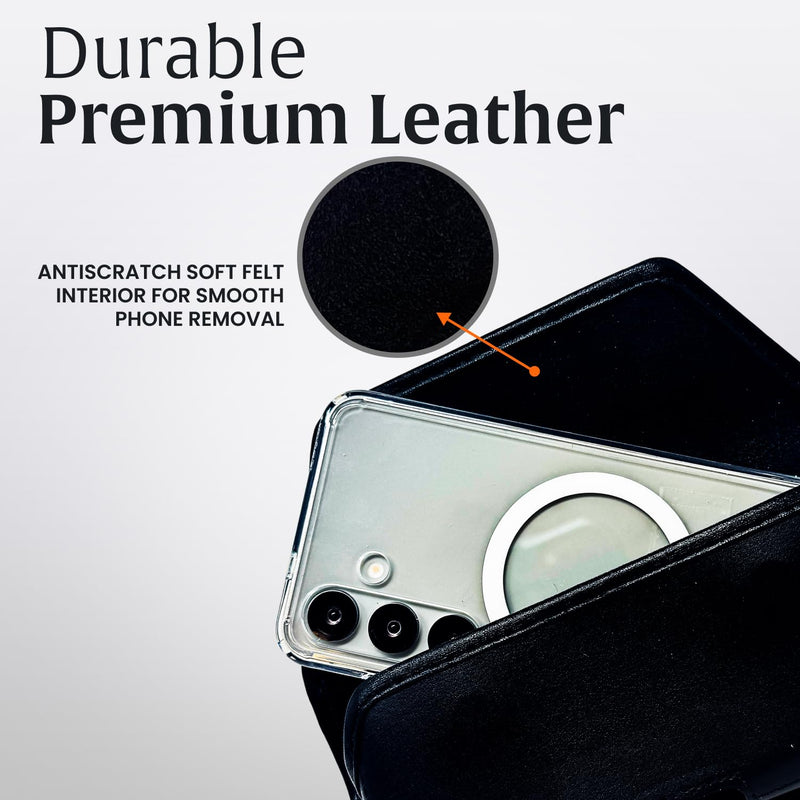 Turtleback Phone Holster for Galaxy S26, Galaxy S25 to Galaxy S20 | Leather Horizontal Case with Black Leather Wrapped Clip with Belt Loops, Magnetic Closure | Fits Slim Protective Cases Belt Loop & Clip