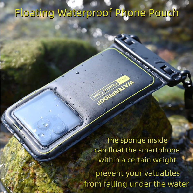 IP68 Floating Waterproof Phone Pouch, Universal Sponge Water Proof Cell Phone Case Bag with Adjustable Lanyard, Protector Pouch for iPhone 15 14 13 12 11 Pro Max Samsung Google, Up to 6.7'' Black 6.7"