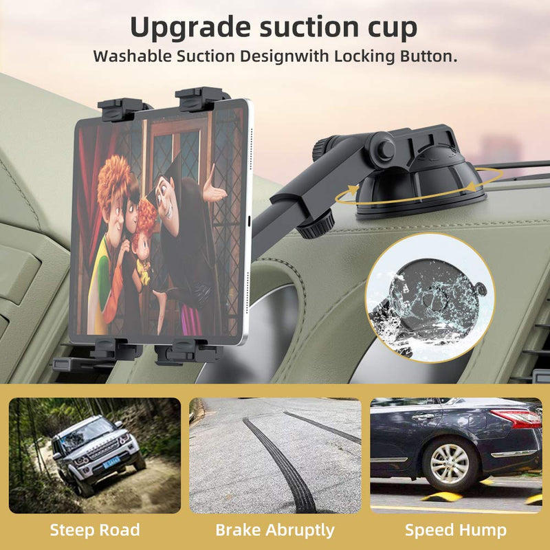 Tablet Holder Car Mount for Apple iPad Samsung Galaxy Tab All 6"-11" Tablets, Cars Air Vent with Dashboard Windshield Strong Suction Cup Mount 360° Rotation Adjustable Telescopic Arm Tablet Holder Big