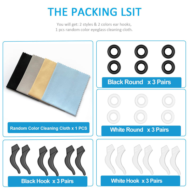 12 Pairs Mcyye Eyeglasses Ear Grips, Anti Slip Eyeglass Retainer, Premium Silicone Ear Hook, Keep Glasses from Slipping Down Your Nose, Simple, Effective Helper for Kids, Adults, Sports, Study & Work