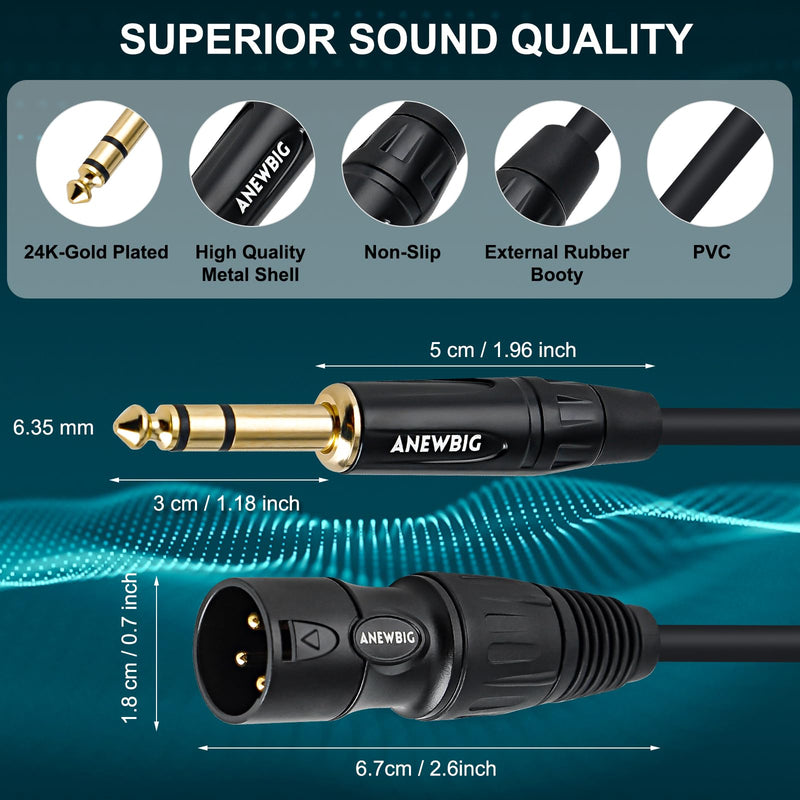 1/4 to XLR Cable, 6.35 mm TRS to XLR Male Cables, Quarter inch TRS Male to XLR Microphone Cord 3.3ft 3.3 Feet