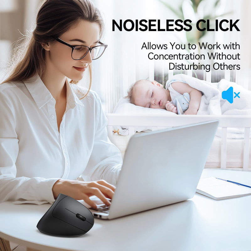 TECKNET Ergonomic Mouse, Wireless Bluetooth Vertical Mouse, 4800 DPI Silent Mouse with 6 Adjustable DPI Levels, 2.4GHz Optical Mouse, 6 Buttons Wireless Mouse for Laptop, Desktop, PC, MacBook Black