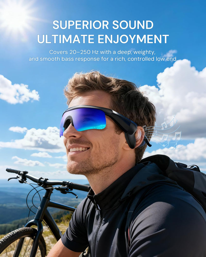 Bluetooth Audio Sunglasses: Polarized UV400 with Speakers | Polarized UV400 lenses with open-ear speakers and Bluetooth audio for driving, workouts and outdoor activities Blue