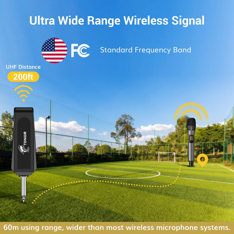 TONOR Wireless Microphones, Dual UHF Karaoke Microphone System, Microfonos Inalambricos with Rechargeable Receiver, Cordless Dynamic Mics Set for Singing, Wedding, Party, 60 m/200ft TW320, 2 Mics Grey