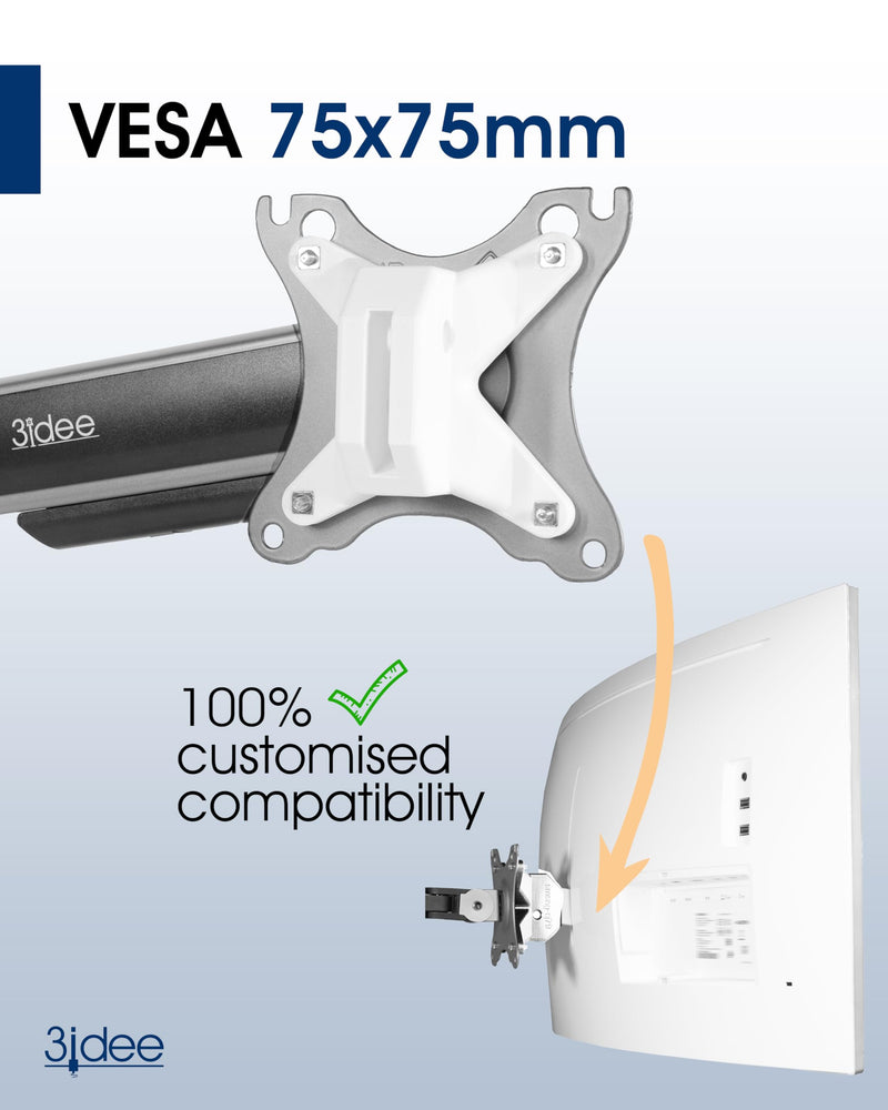 3IDEE VESA Mount Adapter for Samsung Curved QLED Monitor CJ79, CF79 (C34J791, LC34J791, C34F791 and More) - Samsung Monitor Mount Adapter 75x75 mm - for Monitors Without VESA Connection