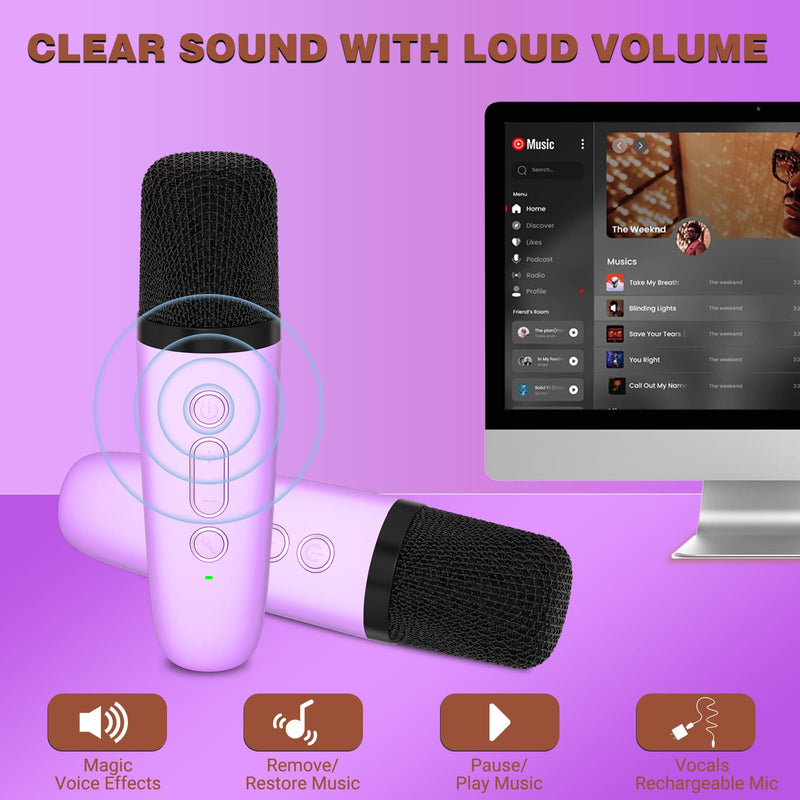 Karaoke Machine for Kids,Most Popular Birthday Gifts for 3, 4, 5, 6, 7, 8, 9, 10,11,12 +Year Old Girls Boys,Mini Karaoke Machine with 2 Wireless Microphones,Portable Bluetooth Home Party (Purple) 2 Mic Purple2