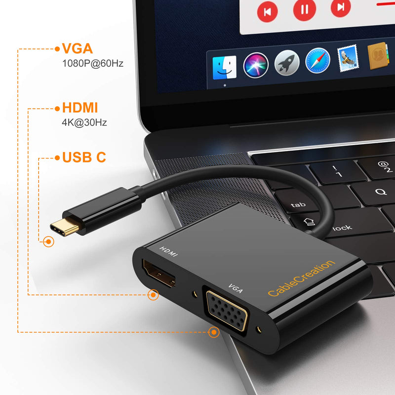 USB C to HDMI VGA Adapter, CableCreation Type C to VGA to USBC Compatible with Galaxy S22 Ultra, MacBook Pro 2020, iPad Pro 2020, Yoga 910, Surface Go Black-1Pack