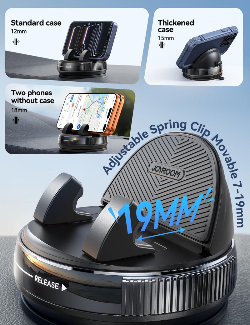 JOYROOM Car Phone Mount, [360° Rotation+Thick Case Friendly] Cell Phone Car Holder with Adjustable Spring Clip, Anti-Slip Silicone Universal Dashboard phone holder for Car for iPhone, Smartphones, GPS Blue
