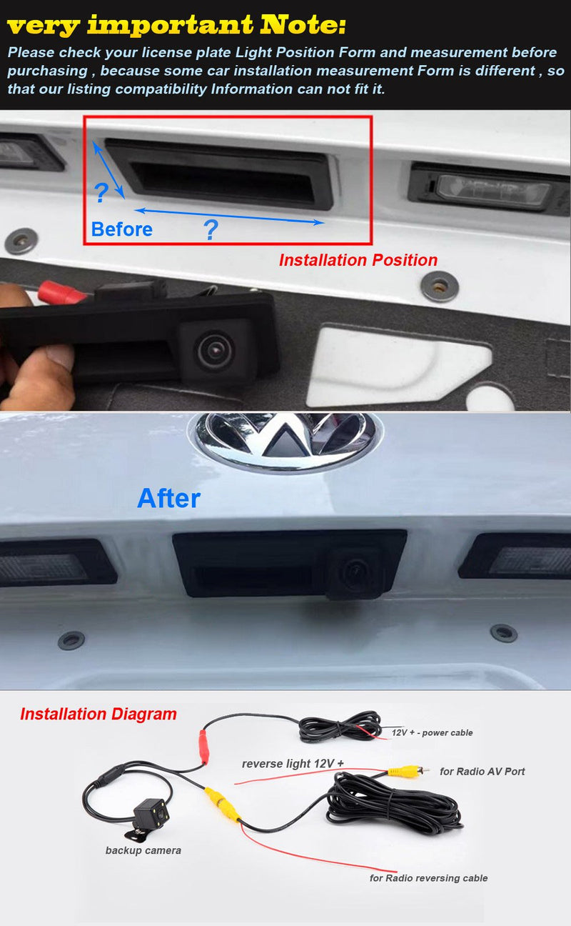 Trunk Handle Vehicle Camera Integrated into Case Handle Rear View Camera Parking Reverse for A6L/Q7/A3 8P 8V /A4 B6 B7/A6L/8E /S5 (Model 01678=110x30 mm) Model 01678=110x30 mm