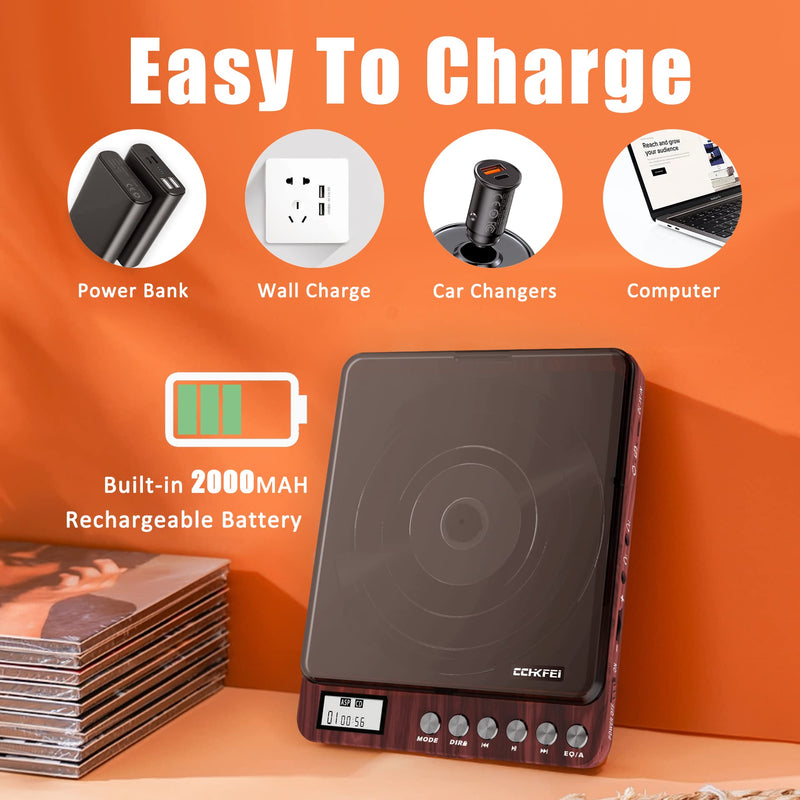 [AUSTRALIA] - Portable CD Player with Speakers 2000mAh Rechargeable CD Player Portable with Double 3.5mm Headphones Jack,Small Anti-Shock Personal CD Player for Car Aux or Home Music Player 806-Red 