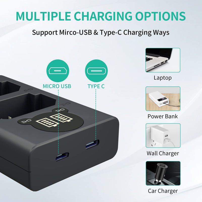 NP-FZ100 Camera Battery Charger, LP Dual USB Charger with LCD Display, Compatible with Sony A6600 A9 A9R A9S A9II A7C A7SIII A7III A7RIII A7RIV A7IV Cameras, Charging Station for Sony NP-FZ100 Dual Slot Battery Charger