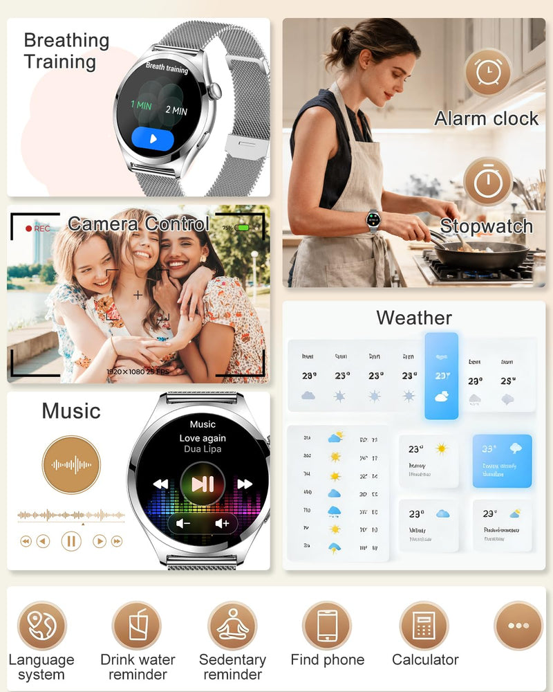 Smart Watches for Women, 1.27" TFT Touchscreen Smartwatch Answer/Make Call, Activity Fitness Trackers with 120+ Sports/HR/Sleep/SpO2 Monitor, IP68 Waterproof for Android iOS (Silver) Silver