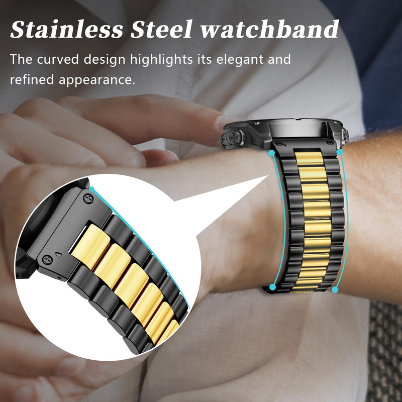 22mm Stainless Steel Metal Band Compatible with Garmin Fenix 8 Pro tactix 8 47mm/E/7/6/pro/5/Plus,Quick-fit Watch Strap for quatix 8 47mm 7/Pro/6/Forerunner 970/965/955/Descent G2 G1 Solar Black Gold