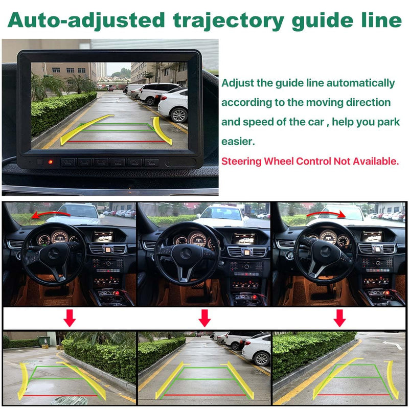 Car Backup Camera with Dynamic Trajectory Guide Line, GreenYi AHD 1080P Rear View Cam, Fisheye Lens, Night Vision Waterproof 170 Degree Wide View