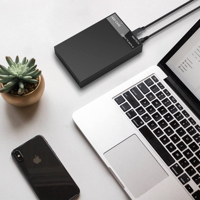 RSHTECH 3.5inch USB 3.0 to SATA External Hard Drive Enclosure+ RSHTECH 4-Port USB C to USB-C 3.2 Gen 2 Hub 10Gbps USB Dongle