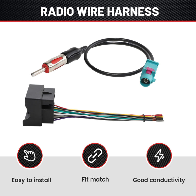 RED WOLF Stereo Wiring Harness w/Fakra Antenna Adapter for BMW 3/5, Volkswagen 2004-2015, Audi 2002-2010 Mercedes-Benz 2007-2015 Mount on Aftermarket Radio CD Player Wire Cable Kit