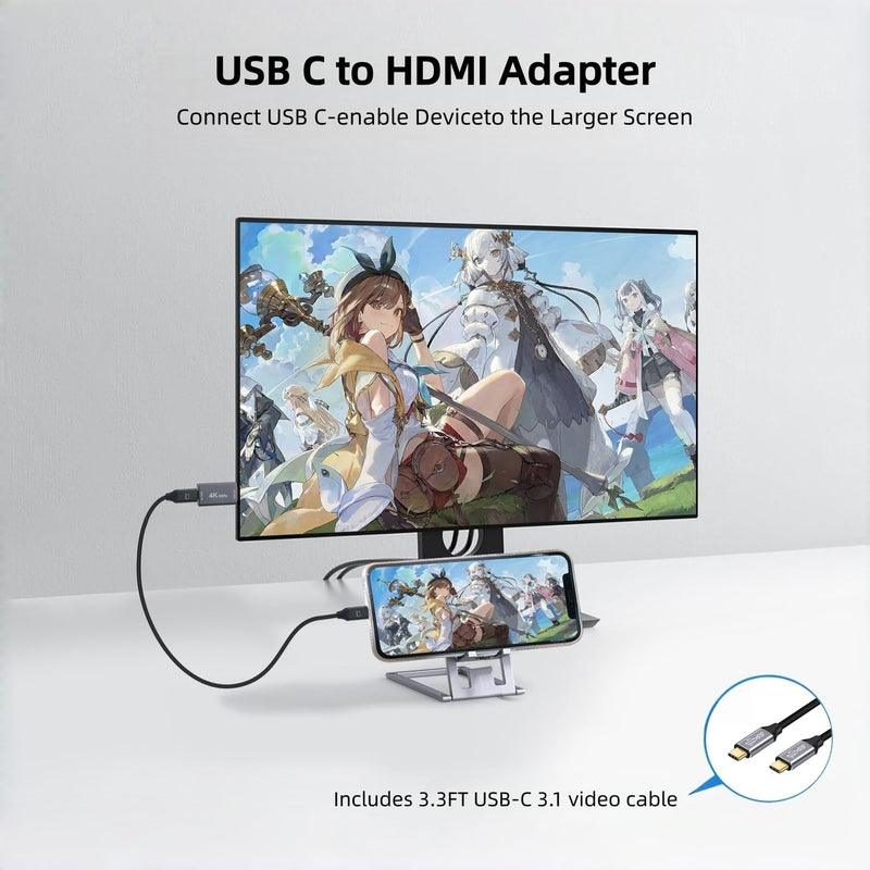 [AUSTRALIA] - USB C Female to HDMI Male Adapter with 3.3FT USB Video Cable, 4K@60Hz Uni-Directional USB Type C Source to HDMI 2.0 Display Converter Thunderbolt 3/4 to HDMI for i-/Phone 17, MacBok, Galaxy - 2 Pack HDMI-02 grey 