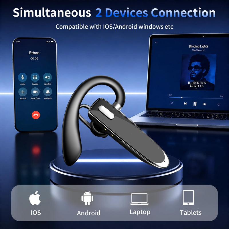 Bluetooth Headset with USB Dongle,Wireless Headset with Mic for Work | Bluetooth 6.1,24H Talk Time&10H Playtime via USB,Dual connect & Mute Bluetooth Earpiece with Noise Canceling for Work Trucker Phantom Black